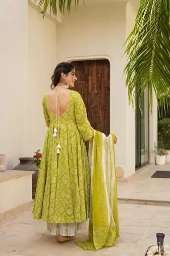 Green muslin fabric beautiful partywear dress for girlie looks