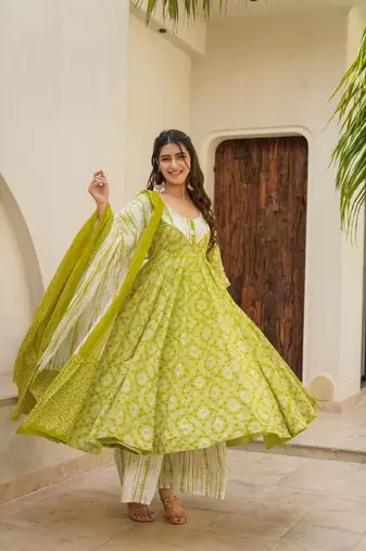 Green muslin fabric beautiful partywear dress for girlie looks