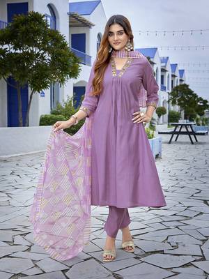 Lavender viscosee fabric beautiful printed readymade kurta set 1