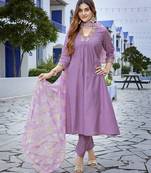 Lavender viscose fabric beautiful printed readymade kurta set