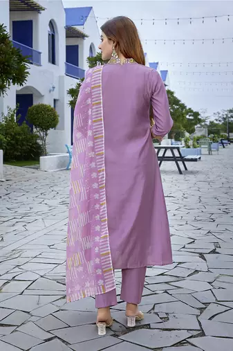 Lavender viscosee fabric beautiful printed readymade kurta set