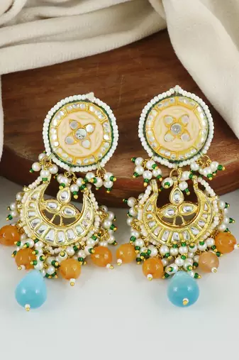 Meenakari Polki Handmade Jhumka Earrings Wedding Jewelry