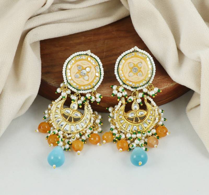 Meenakari Polki Handmade Jhumka Earrings Wedding Jewelry