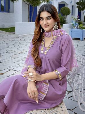 Lavender viscosee fabric beautiful printed readymade kurta set 3