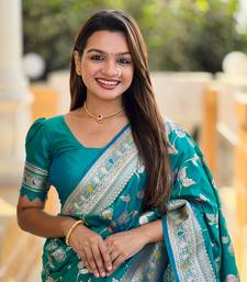 Turquoise Banarasi Art Silk Saree With Zari Weaving Design