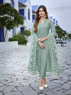Light green viscosee fabric beautiful printed readymade kurta set 1