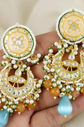 Meenakari Polki Handmade Jhumka Earrings Wedding Jewelry
