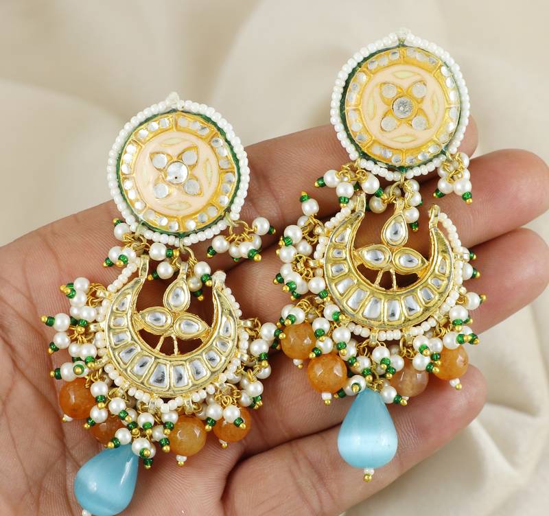 Meenakari Polki Handmade Jhumka Earrings Wedding Jewelry