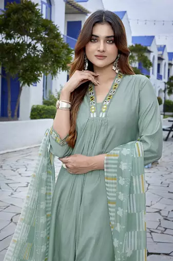 Light green viscosee fabric beautiful printed readymade kurta set