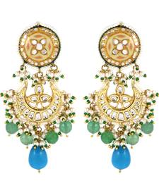 Green Quartz Beads Kundan Meena Jhumka Earrings Jewelry
