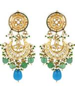 Green Quartz Beads Kundan Meena Jhumka Earrings Jewelry