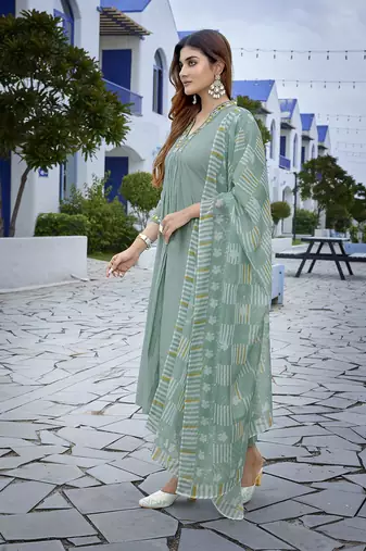 Light green viscosee fabric beautiful printed readymade kurta set