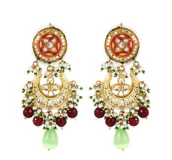 Red Meena Polki Ruby Jhumka Earrings Wedding Jewelry 1
