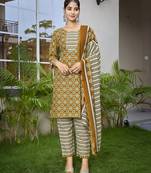 Mustard cotton blend fabric beautiful printed readymade kurta set