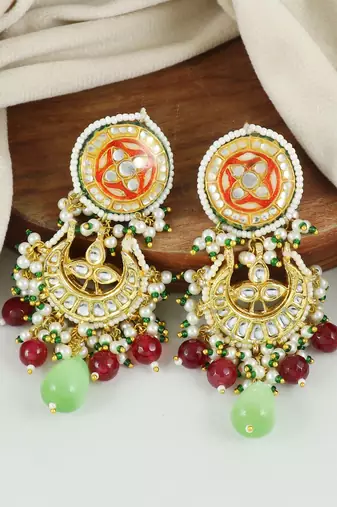 Red Meena Polki Ruby Jhumka Earrings Wedding Jewelry
