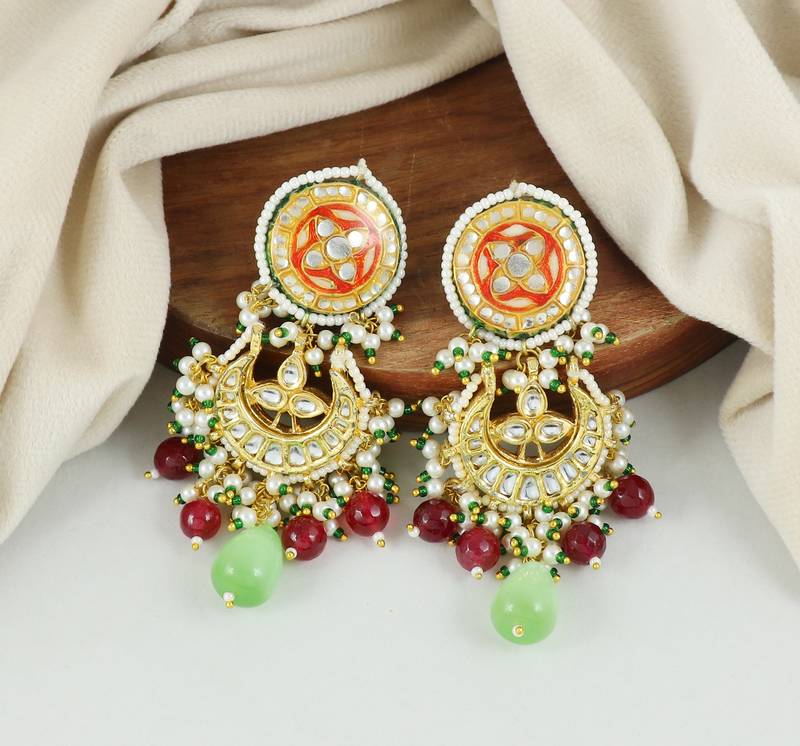 Red Meena Polki Ruby Jhumka Earrings Wedding Jewelry