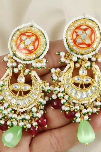 Red Meena Polki Ruby Jhumka Earrings Wedding Jewelry