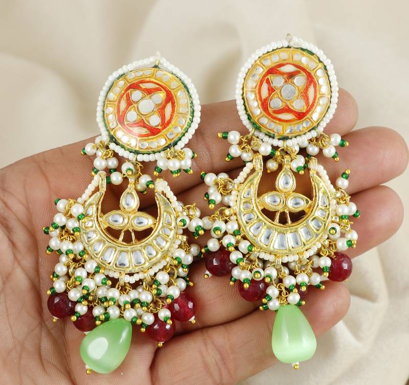 Red Meena Polki Ruby Jhumka Earrings Wedding Jewelry