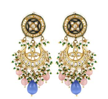 Rose Quartz Polki Meena Jhumka Earrings Wedding Jewelry 1
