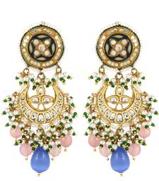 Rose Quartz Polki Meena Jhumka Earrings Wedding Jewelry