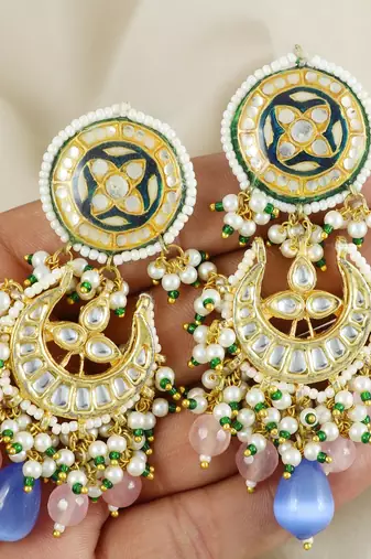 Rose Quartz Polki Meena Jhumka Earrings Wedding Jewelry