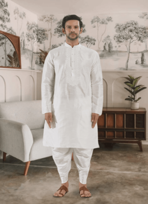White kurta patiyala indian ethnic wear for men's 1