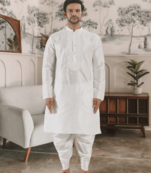 White kurta patiyala indian ethnic wear for men's