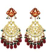 Red Meena Polki Jhumka Earrings Wedding Jewelry