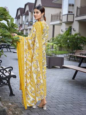 Yellow cotton blend fabric beautiful printed readymade kurta set 2