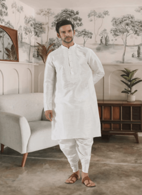 White kurta patiyala indian ethnic wear for men's 2