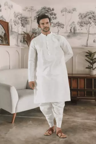 White kurta patiyala indian ethnic wear for men's