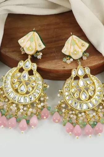 Polki Kundan Meena Jhumka Earrings Wedding Jewelry