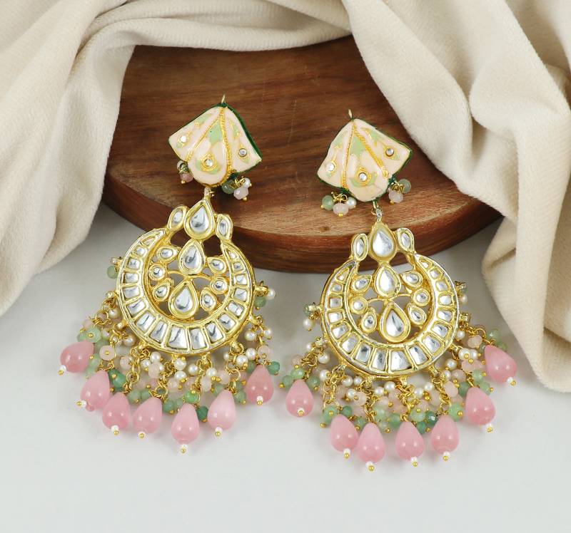 Polki Kundan Meena Jhumka Earrings Wedding Jewelry
