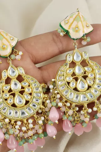 Polki Kundan Meena Jhumka Earrings Wedding Jewelry