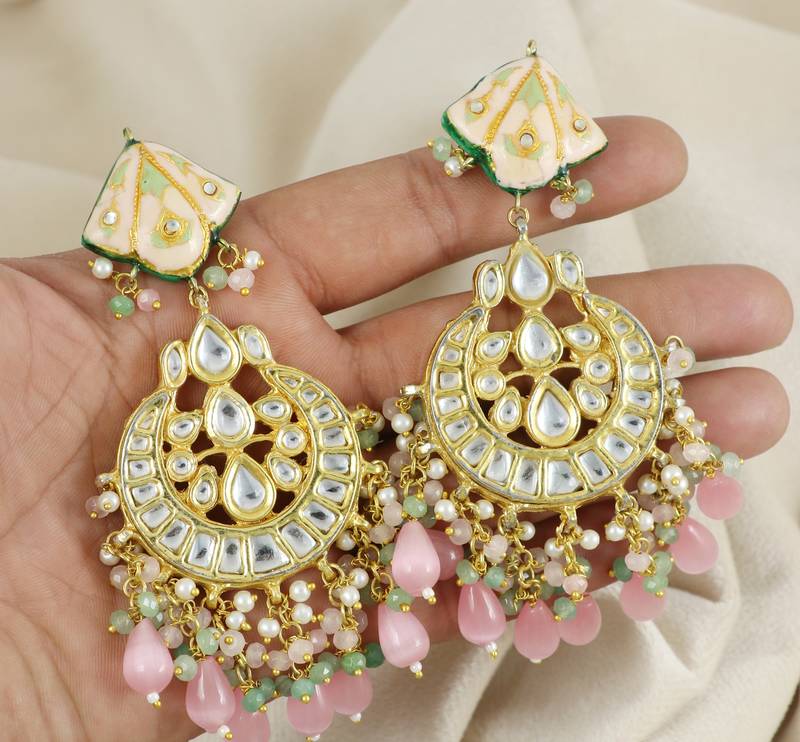 Polki Kundan Meena Jhumka Earrings Wedding Jewelry