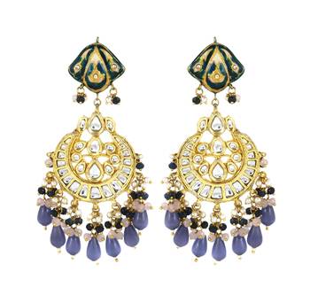 Blue Sapphire Pearl Polki Meena Jhumka Earrings Jewelry 1