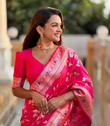 Rani Pink Banarasi Art Silk Saree With Zari Weaving Design