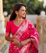 Rani Pink Banarasi Art Silk Saree With Zari Weaving Design