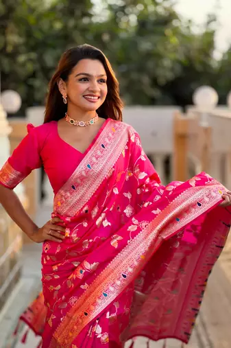 Rani Pink Banarasi Art Silk Saree With Zari Weaving Design