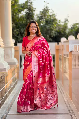 Rani Pink Banarasi Art Silk Saree With Zari Weaving Design