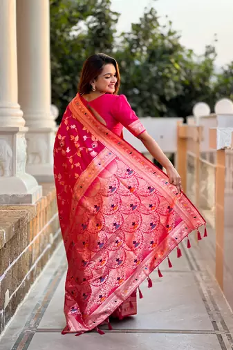Rani Pink Banarasi Art Silk Saree With Zari Weaving Design