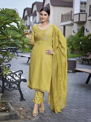 Mustard cotton blend fabric beautiful printed readymade kurta set 1