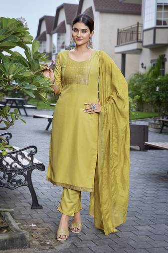 Mustard cotton blend fabric beautiful printed readymade kurta set