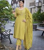 Mustard cotton blend fabric beautiful printed readymade kurta set