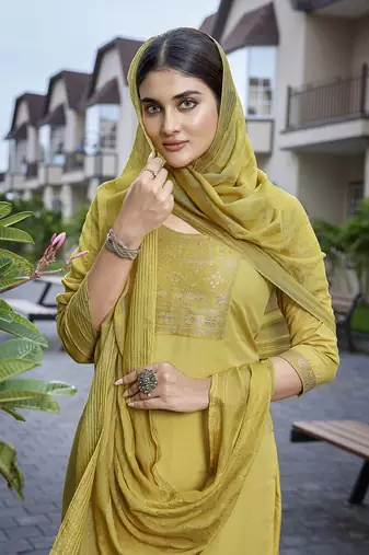 Mustard cotton blend fabric beautiful printed readymade kurta set