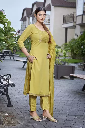 Mustard cotton blend fabric beautiful printed readymade kurta set