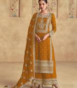 Mustard georgette fabric embroidery work palazzo suit