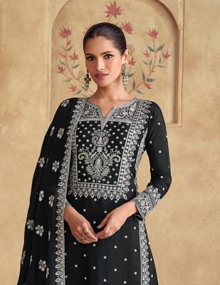 Black georgette fabric embroidery work palazzo suit 2