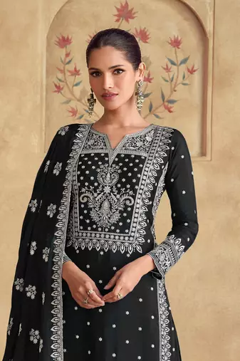 Black georgette fabric embroidery work palazzo suit