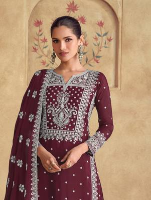 Brown georgette fabric embroidery work palazzo suit 2